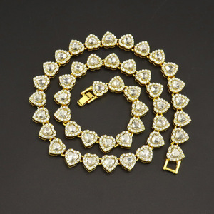 Wholesale 10MM Ins Style Heart Shape Link <b>Chain</b> Necklace <b>Iced</b> <b>Out</b> Rhinestone Cuban <b>Chain</b> Tennis <b>Chain</b> Fashion Jewelry For Women - Product Image 5