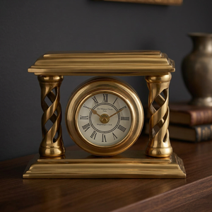 Horloge de bureau Golden Sunburst, base noire en forme de croissant, mouvement à quartz fonctionnant sur piles, design moderne, rétroéclairée, tactile, en métal - Product Image 1