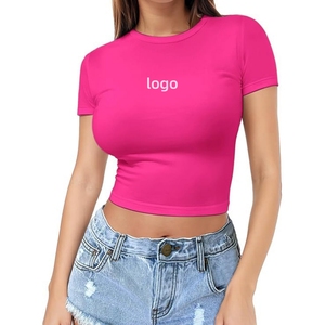 T-<span class=keywords><strong>shirt</strong></span> court ajusté personnalisé pour <span class=keywords><strong>femme</strong></span>, imprimé sérigraphié, style Y2K, coupe sexy, en tissu épais - Product Image 1