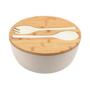 Ensemble de bols à salade en fibre de bambou moderne de grande taille 9,8 pouces avec couvercle en bois massif et ustensiles - Durable et écologique M/S SHAAD HANDICRAFTS - Product Image 4