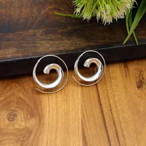 <b>Brass</b> spiral golden silver drop bohemian earring <b>jewellery</b>, statement rounded festival gift for women. - Product Image 3