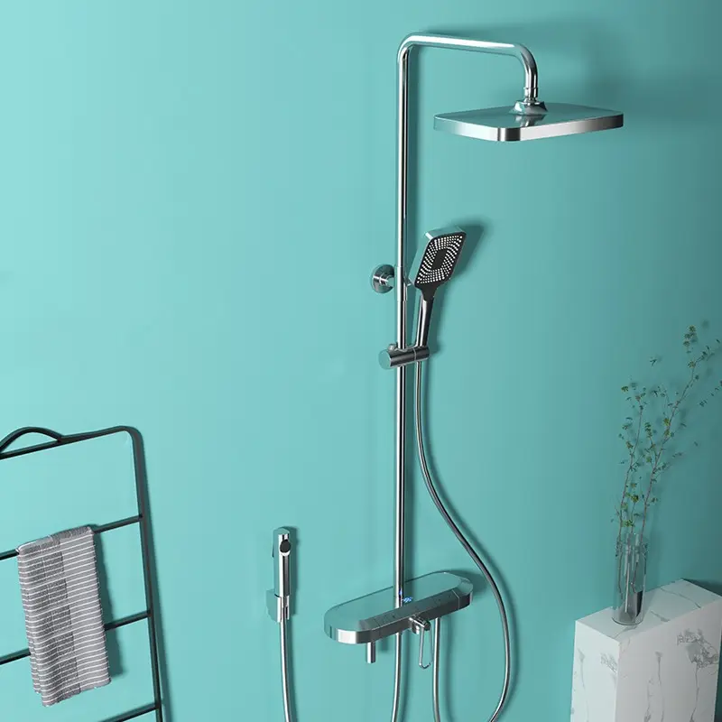 Latão banheiro torneira chuveiro multifuncional inteligente temperatura constante chuveiro escondido híbrido chuveiro sistema torneira kit