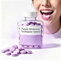 Comprimés de dentifrice violet à marque privée, saveur menthe, mini dentifrice solide, blanchiment des dents, comprimés de dentifrice violet