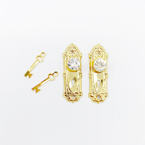 Vàng Kim Loại Nhà Búp Bê Knocker Thu Nhỏ 1:12 Dollhouse Thu Nhỏ Đồ Nội Thất Phần Cứng Với Pha Lê - Product Image 3