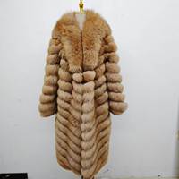 Manteau long en fourrure de renard pour femme, nouvelle collection hiver, design élégant, luxe haut de gamme, grande taille, longueur 110 cm, manches longues, fourrure de renard véritable.