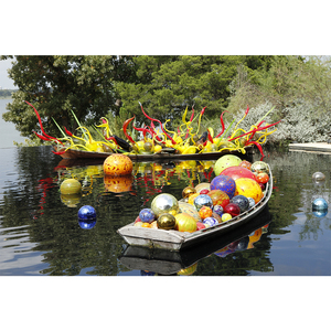 โคมไฟพลังงานแสงอาทิตย์ทรงกลมแก้วมูราโน่หลากสีสัน งานเป่าแก้วแบบโมเดิร์น ของตกแต่งสวนทรงกลมแก้วกลวงขนาดใหญ่ - Product Image 5