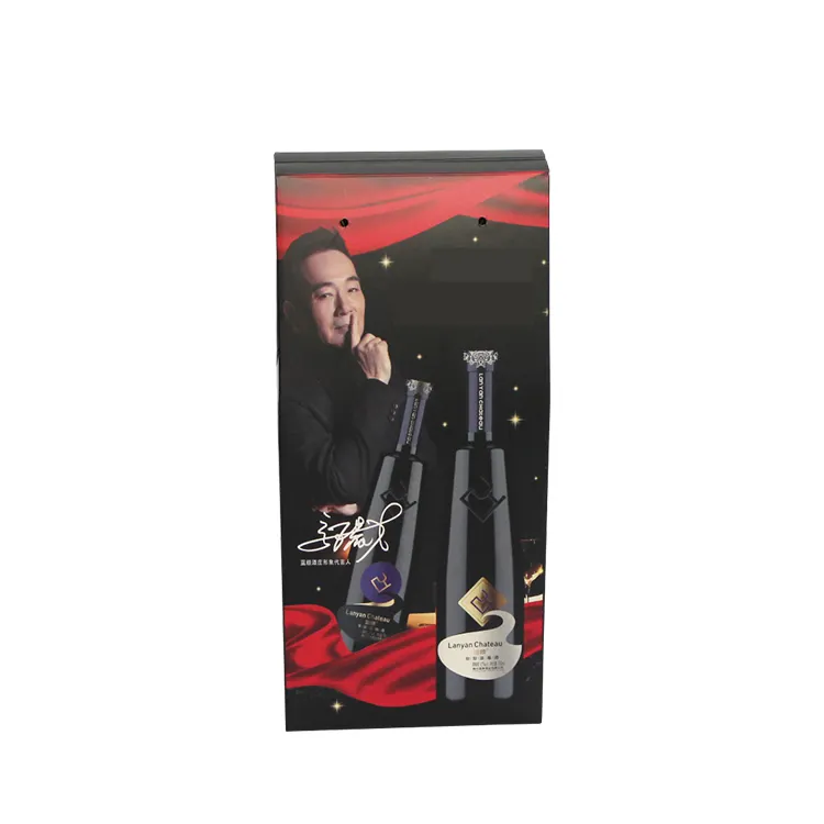 Boîte de couleur Carton rigide Ensemble de liqueur Boîtes d'emballage Whisky Bouteilles de vin rouge Papier de verre Boîte-cadeau Usine de champagne Personnalisé Noir