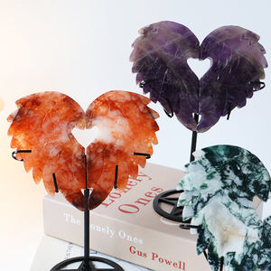 Atacado Ametista Natural Mão Esculpida De Cristal, Asa Em Forma De Coração Escultura Com Suporte, Decoração De Casa - Product Image 3