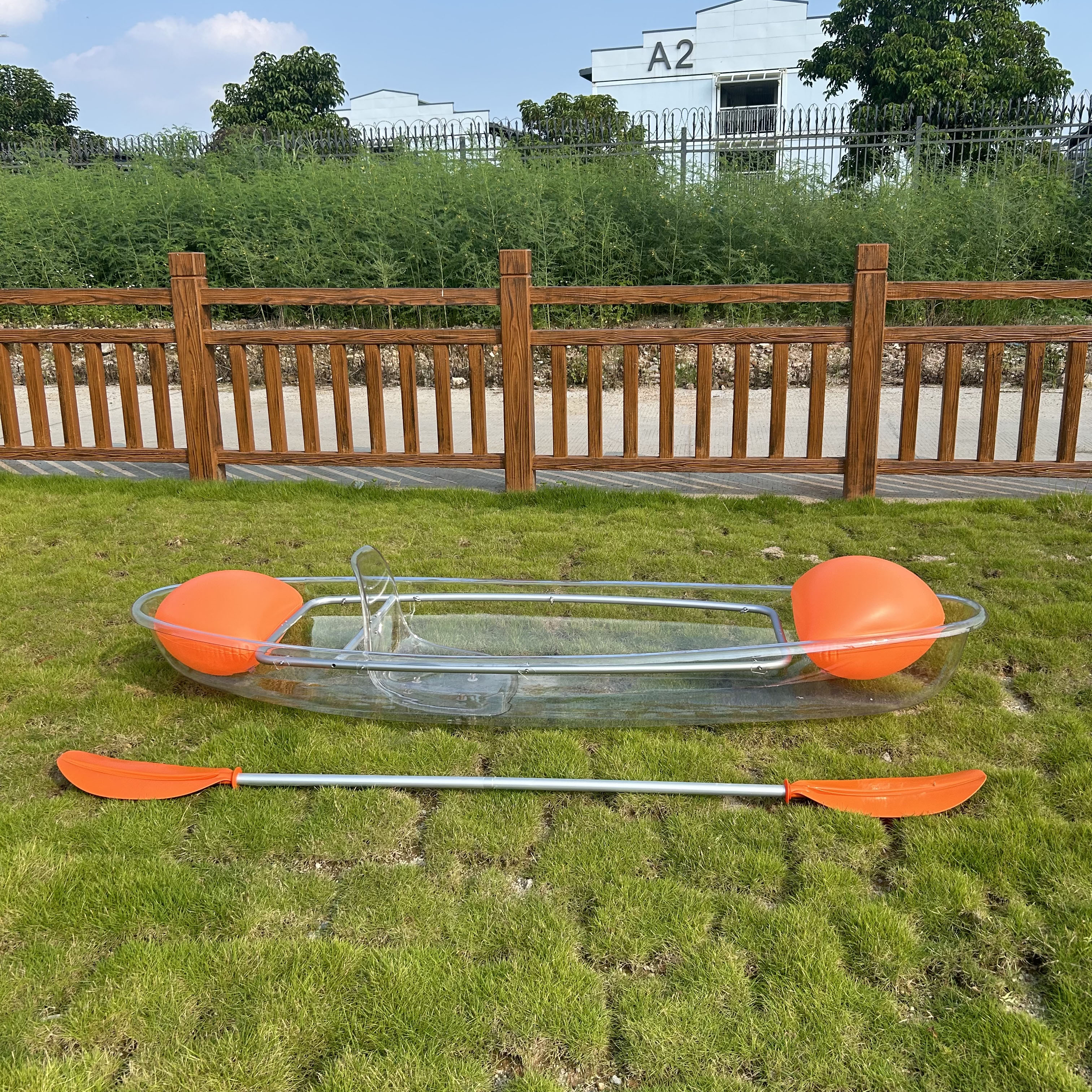Bateau simple transparent grand dossier siège pagaie orange airbag