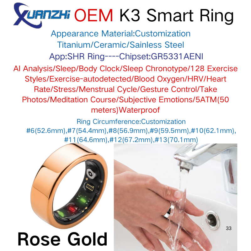Rose Gold Xuanzhi-K3-AI health-sleep-remote control-smart-ring