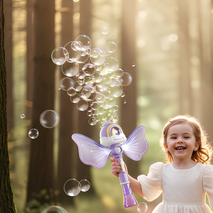 Varita de burbujas automática de plástico con alas de ángel para niñas, caballo mágico de princesa de hadas portátil con luz y música - Product Image 2