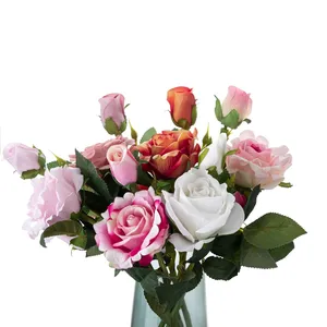 Whovenda flor de rosa de veludo artificial, elegante, 3 cabeças, flor de rosa para decoração de casamento, decoração de casa e escritório