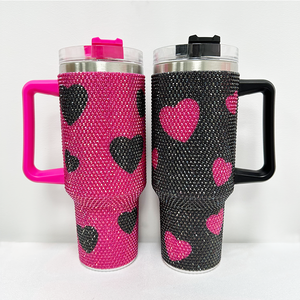 Factory Custom 40oz Rhinestone <b>Cup</b> With Handle 40 OZ Crystal Rhinestone Bling Cartoon Metal Tumbler Wholesale Bulk - Product Image 5