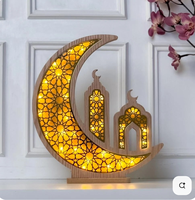 Décoration de maison islamique pour l'Aïd al-Fitr Mubarak, lune en bois, mosquée, sculpture élégante en bois pour les célébrations