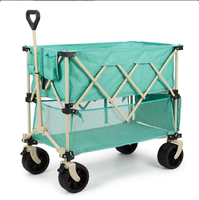 Chariot utilitaire pliable à double étage avec hayon, chariot de camping robuste pliable avec roues tout-terrain