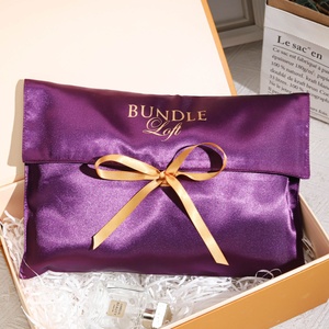 Luxury Satin Flap Jewelry Cosmetics Gift Envelope Pouch Custom Logo Printed Silk Satin Dust Lingerie Hair <b>Extension</b> Bag - Product Image 4