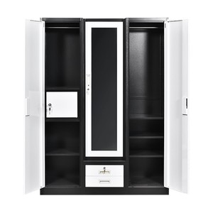 Muebles Guardarropa Metal <span class=keywords><strong>De</strong></span> Dormitorio 3 Puertas Y Espejo, Armario Con Cerradura Y Cajon Barra Para <span class=keywords><strong>Ropa</strong></span>,Gabinete <span class=keywords><strong>De</strong></span> Oficina - Product Image 2