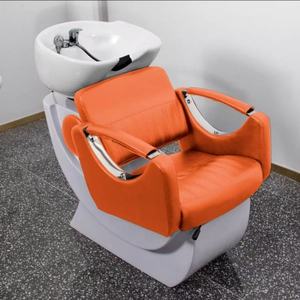 Black Luxury Hair Salon Shampoo <b>Chair</b> with Vintage Wash Bowl Modern Design Synthetic Leather Material - Product Image 6