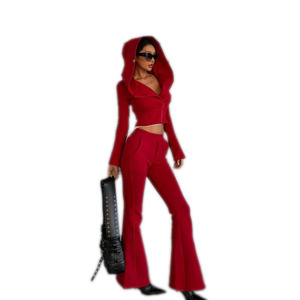 Completo Invernale da <span class=keywords><strong>Donna</strong></span> KY, Felpa con Zip a Maniche Lunghe e Pantaloni a Zampa, <span class=keywords><strong>Outfit</strong></span> Casual per il Tempo Libero - Product Image 2