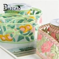 Ribete de encaje bordado estilo étnico vintage al por mayor, cinta de organza estilo chino, accesorios Hanfu y suministros de costura