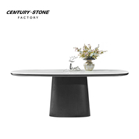 Table à manger Centurystone, moderne et luxueuse, plateau en marbre naturel, base en bois, longue table à manger, meubles pour la cuisine