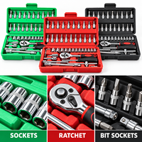 Jeu de clés à douilles métriques multifonctions 46 pièces, marque OEM GOF, modèle 46PCS, étui rigide rouge, kit d'outils de réparation automobile DIY
