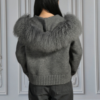 Jxwatcher Luxe Automne Hiver Doux Laine Tricot Manteau Moelleux Col De Fourrure De Mongolie Vente En Gros Couleur Unie Pull En Laine Personnalisé Femmes