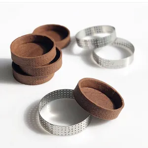 Heat resistant stainless steel perforated round seamless welding baking cake mold metal pastry tart ring porous mousse cake ring