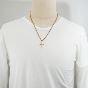 yunnique Stainless Steel <b>Cross</b> Pendant Necklace Gold Color Unisex Gift Jewelry 60cm <b>Chain</b> Geometric Design - Product Image 4