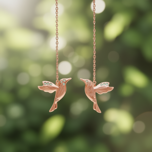 E1380 Orecchini pendenti a forma di colibrì in oro rosa con strass di cristallo per donna, romantici da indossare tutti i giorni - Product Image 2