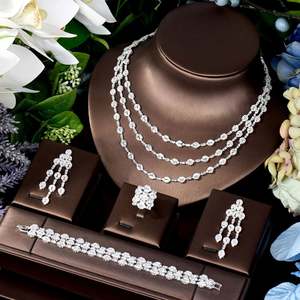 HIBRIDE lujo 4 Uds Zirconia nupcial conjuntos de joyería completa para mujer fiesta Dubai Nigeria CZ cristal boda joyería Accesorios - Product Image 1