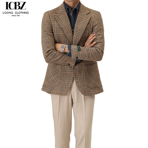 Costume d'hiver italien vintage britannique pour <span class=keywords><strong>homme</strong></span>, veste de costume en laine à <span class=keywords><strong>carreaux</strong></span>, coupe ajustée, simple boutonnage, haut de gamme - Product Image 1