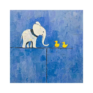 Elephant And Duck Oil Painting Blue Background Wall Art For Living Room Sofa Modern Minimalist Decorative Artwork - Product Image 5