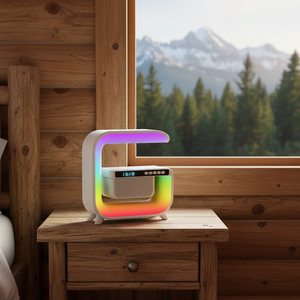 Nueva Lámpara Nocturna LED Multifuncional con Altavoz, Reloj Despertador, Carga Inalámbrica BT para Teléfono Móvil, Subwoofer Colorido de 15W, Luz RGB para el Hogar - Product Image 1