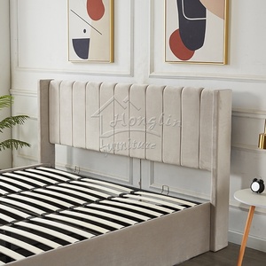 <span class=keywords><strong>Lit</strong></span> plateforme King Size avec tête de <span class=keywords><strong>lit</strong></span> à dossier haut en <span class=keywords><strong>velours</strong></span> <span class=keywords><strong>beige</strong></span>, rembourré, avec rangement hydraulique à vérin à gaz - Product Image 4