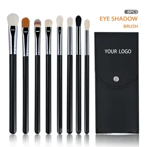 2024 8pcs Luxury Precise Eyeshadow Brush Set Black Wood Handle Eye Makeup Brush Kit Eye Shadow Brush For Travel Private Label
