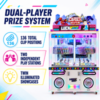 Grande machine à griffes avec 68 pinces doubles pour deux joueurs, machine à griffes d'arcade pleine grandeur avec cabinet en métal et acrylique pour les prix cadeaux