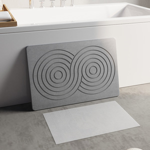 Ensemble de tapis de bain et <span class=keywords><strong>rideau</strong></span> de douche FIGOO en terre de diatomée, respectueux de la peau, avec dos en caoutchouc - Product Image 3