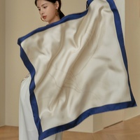 Foulard en soie personnalisé bleu roi avec cadre, 70 cm carré, élégant pour femme, pour la décoration de sac