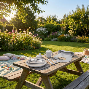 Dishwasher Safe Custom Kids Dining Suction Stainless Steel Plate Baby <b>Silicone</b> Feeding Set with Removable <b>Silicone</b> Sleeves - Product Image 4