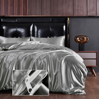 Parure de lit en satin soyeux quatre pièces, couleur unie, housse de couette, drap, taie d'oreiller pour la maison, l'hôtel, fournisseur en gros