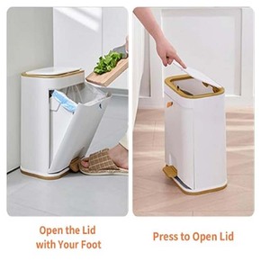 Cubo de basura estrecho con Pedal de paso dorado de 3 galones con tapa superior de prensa Cubo de basura de plástico a prueba de perros para cocina Cubo de almacenamiento de oficina - Product Image 3