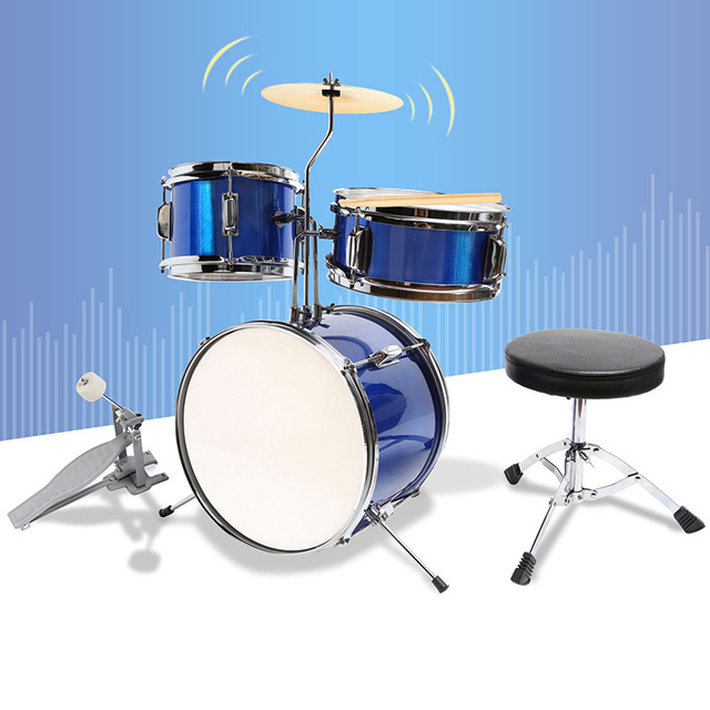 Popular Design Children's 3 - Drum 1 - Cymbal Kids Drum Set Blue Junior Jazz Drum Kit for Beginners and Kids Safe and easy