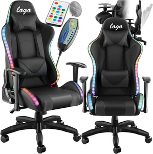 Chaise <span class=keywords><strong>de</strong></span> <span class=keywords><strong>bureau</strong></span> <span class=keywords><strong>de</strong></span> jeu DDP Anji avec design ergonomique, rembourrage épais <span class=keywords><strong>de</strong></span> 100 mm, fonction <span class=keywords><strong>de</strong></span> massage et éclairage LED, chaise pivotante - Product Image 1