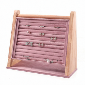 Exhibidores de Anillos Inclinados Verticales de Madera Maciza Personalizados con Bandejas de Joyería de Terciopelo Premium - Product Image 6