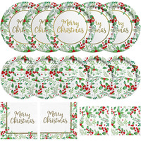 Ensemble d'assiettes et de serviettes en papier jetables pour Noël, vaisselle écologique, décorations de table pour les fournitures de fête de Noël