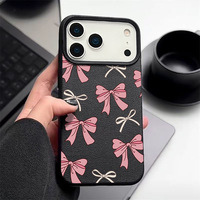 Coque de téléphone portable en TPU avec motif en cuir imprimé nœud papillon rose et blanc amusant pour iPhone X Xr Xs 11 12 13 14 15 16 17 18 Pro Max