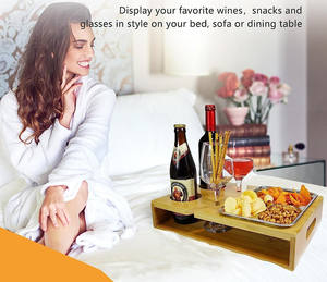 أريكة من الخيزران صندوق الوجبات الخفيفة زجاجة النبيذ حامل كوب المشروبات صينية حامل أريكة الخادم المنظم أريكة صديقة أريكة الحانة والوجبات الخفيفة وحدة التحكم على الأريكة - Product Image 3