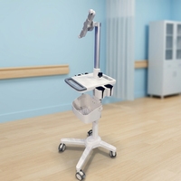 Chariot médical moderne pour iPad et échographe, avec design réglable en hauteur et 4 roulettes