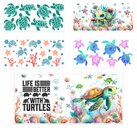 Autocollant de transfert UV DTF pour gobelet de 16 oz, motif tortue mignon, personnalisé, étanche, pour vente en gros et en vrac